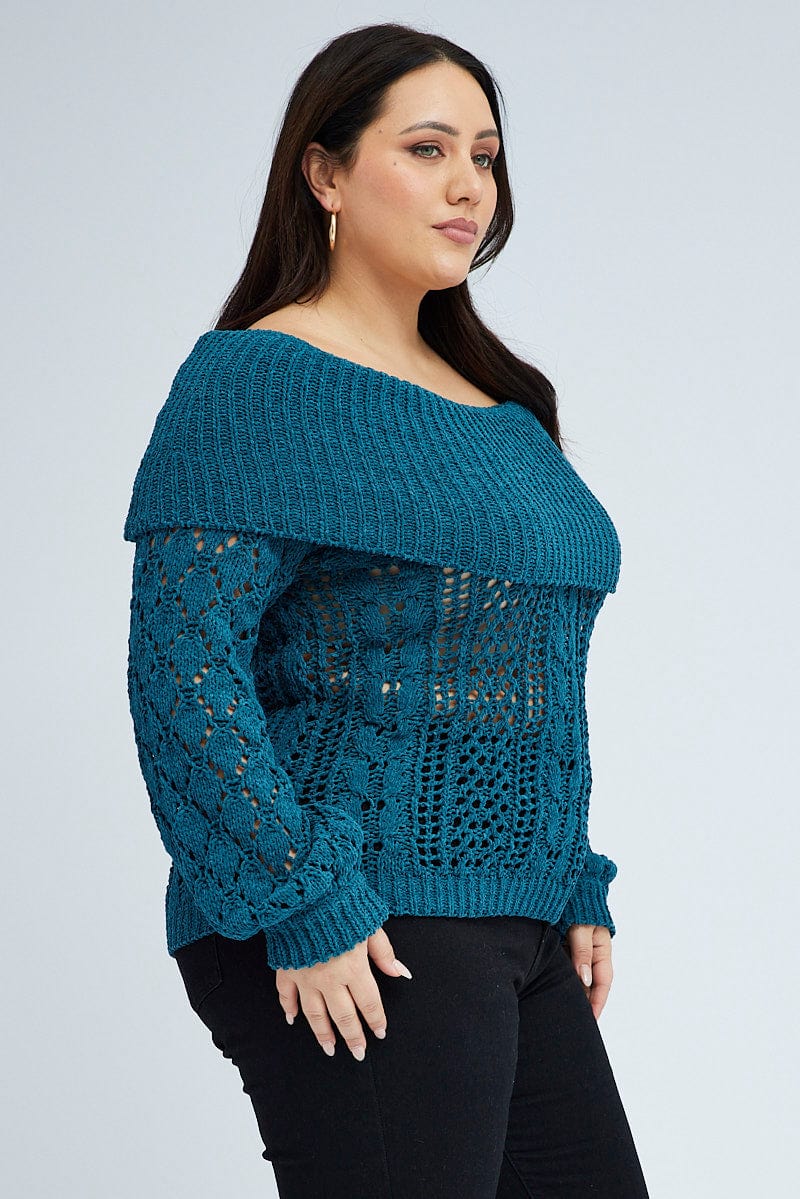 Teal Boho Off Shoulder Knit - Image 4