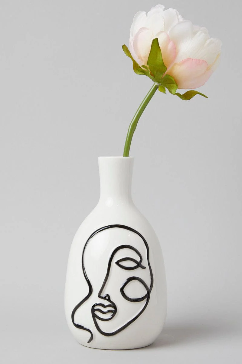 White Abstract Face Vase - Image 3