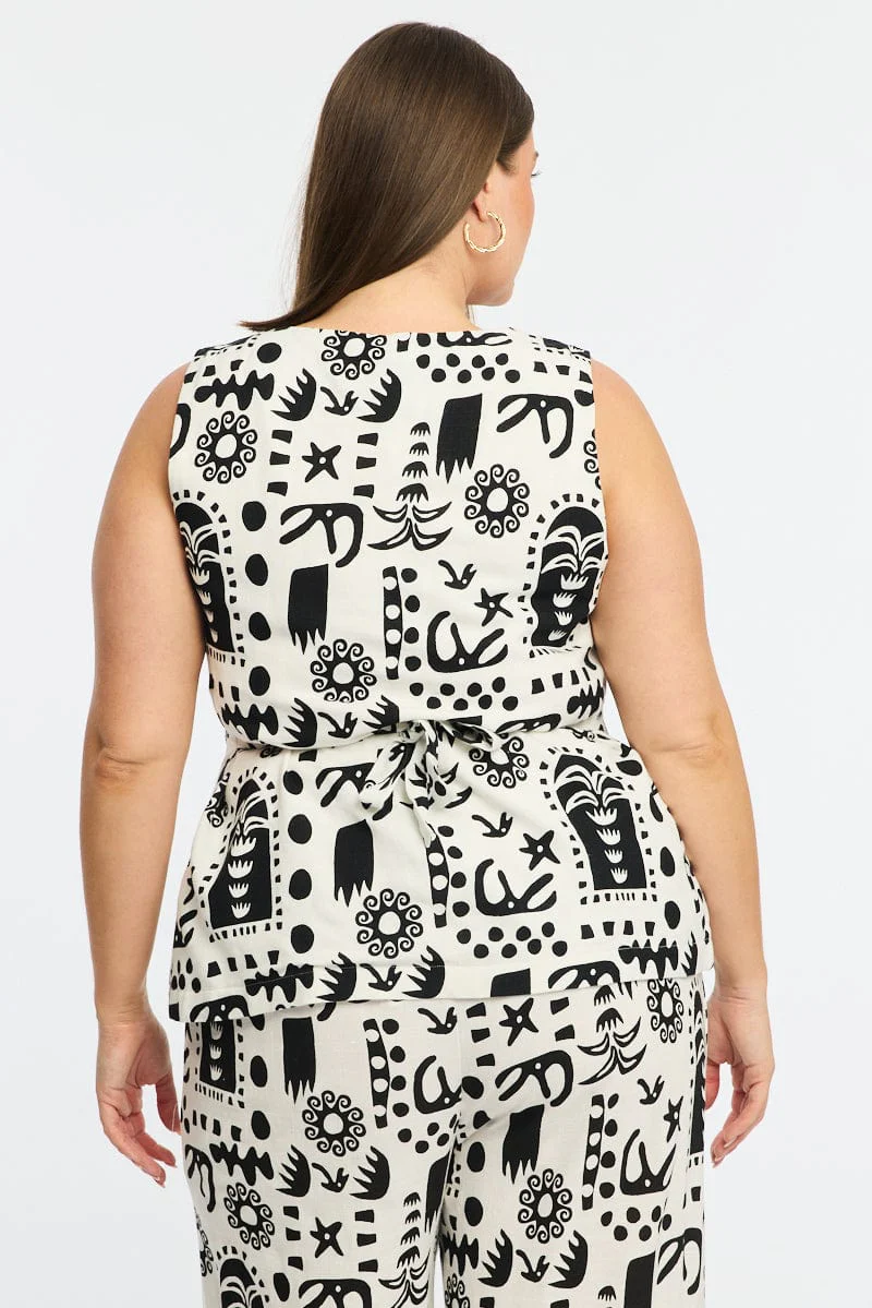 White Abstract Longline Vest V-neck - Image 5