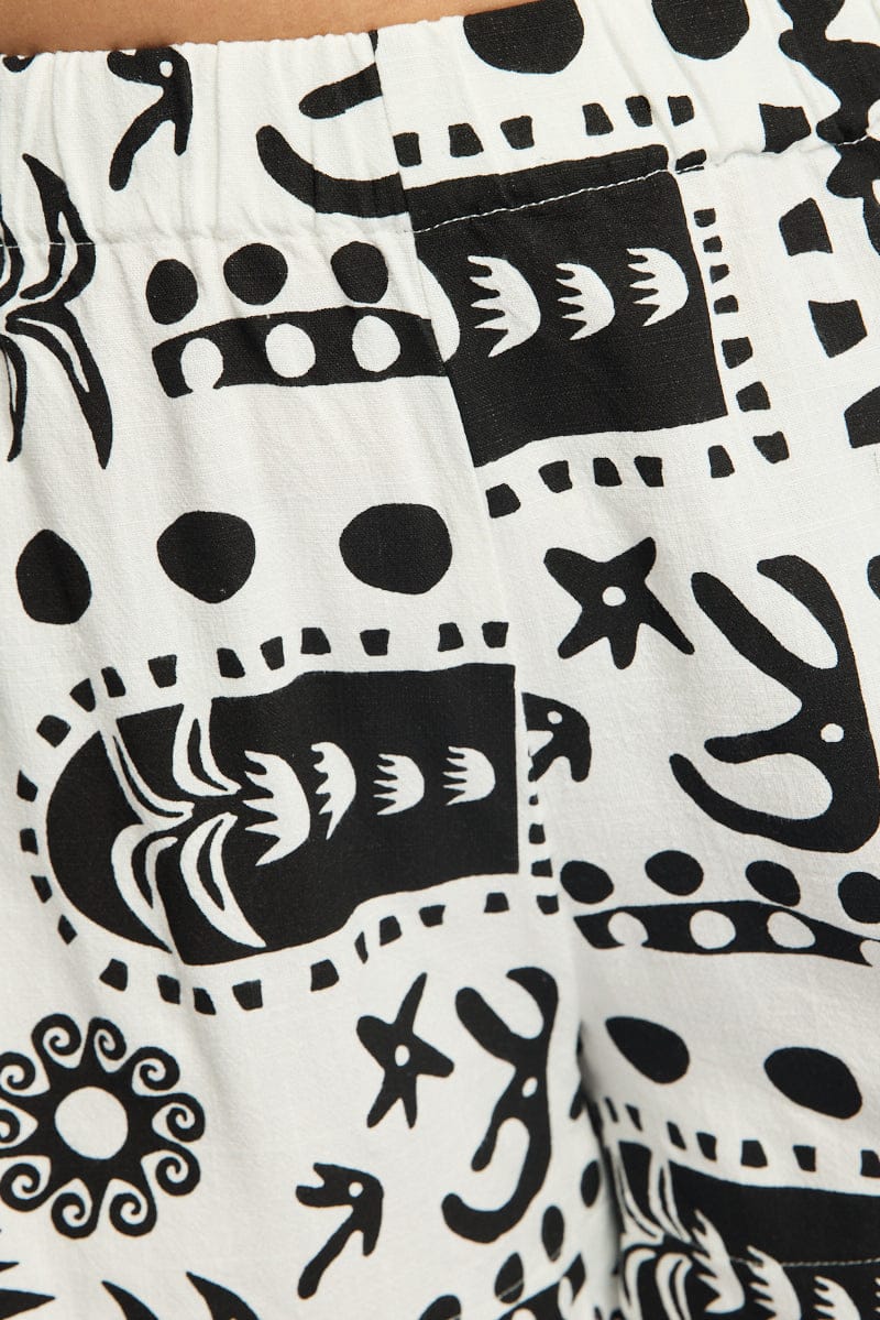 White Abstract Relaxed Shorts Linen Blend - Image 5
