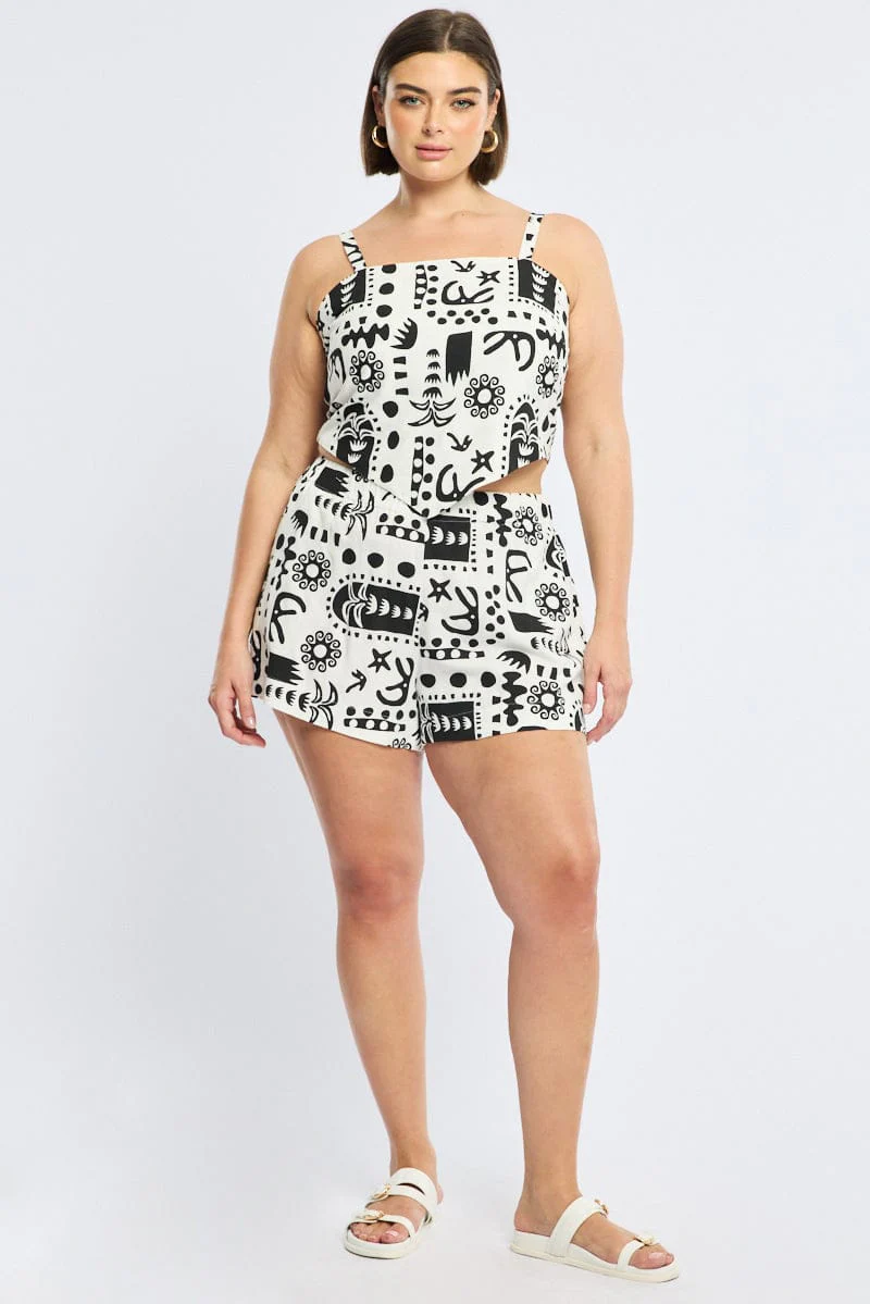 White Abstract Scarf Top Sleeveless - Image 2