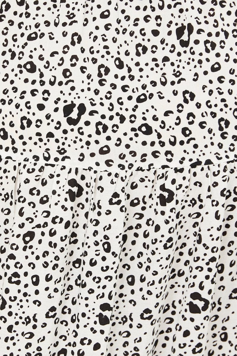 White Animal Print Maxi Dress Short Sleeve Wrap Front Tiered - Image 6