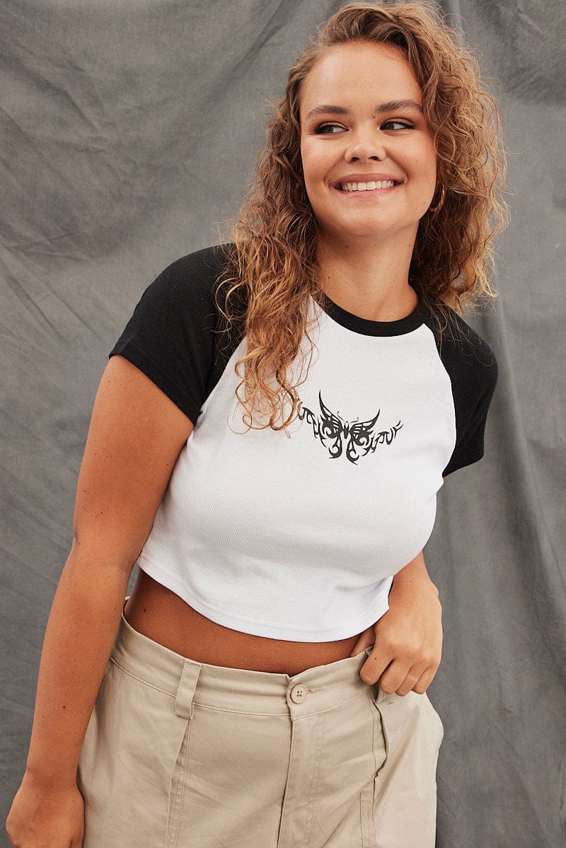 White Baby T-shirt Raglan Tattoo Contrast - Image 3