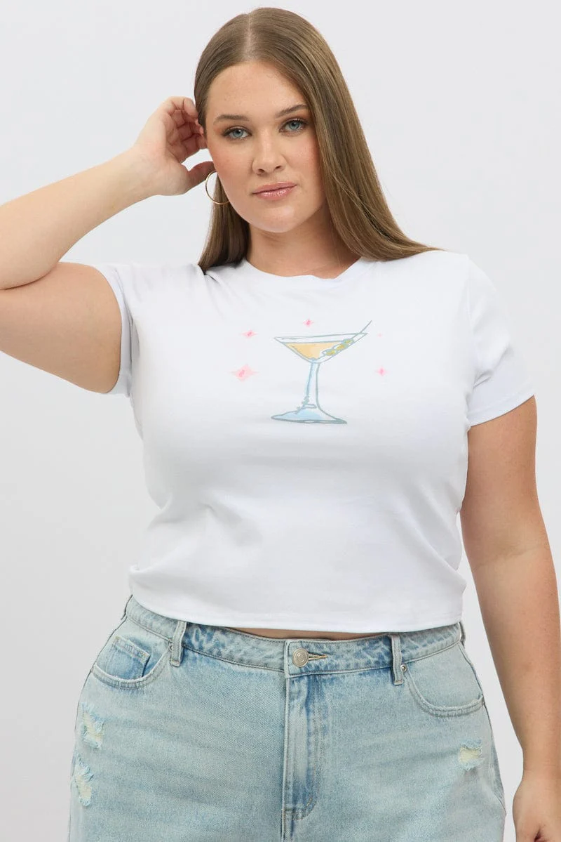 White Baby Tee Short Sleeve Crew Neck - Image 2