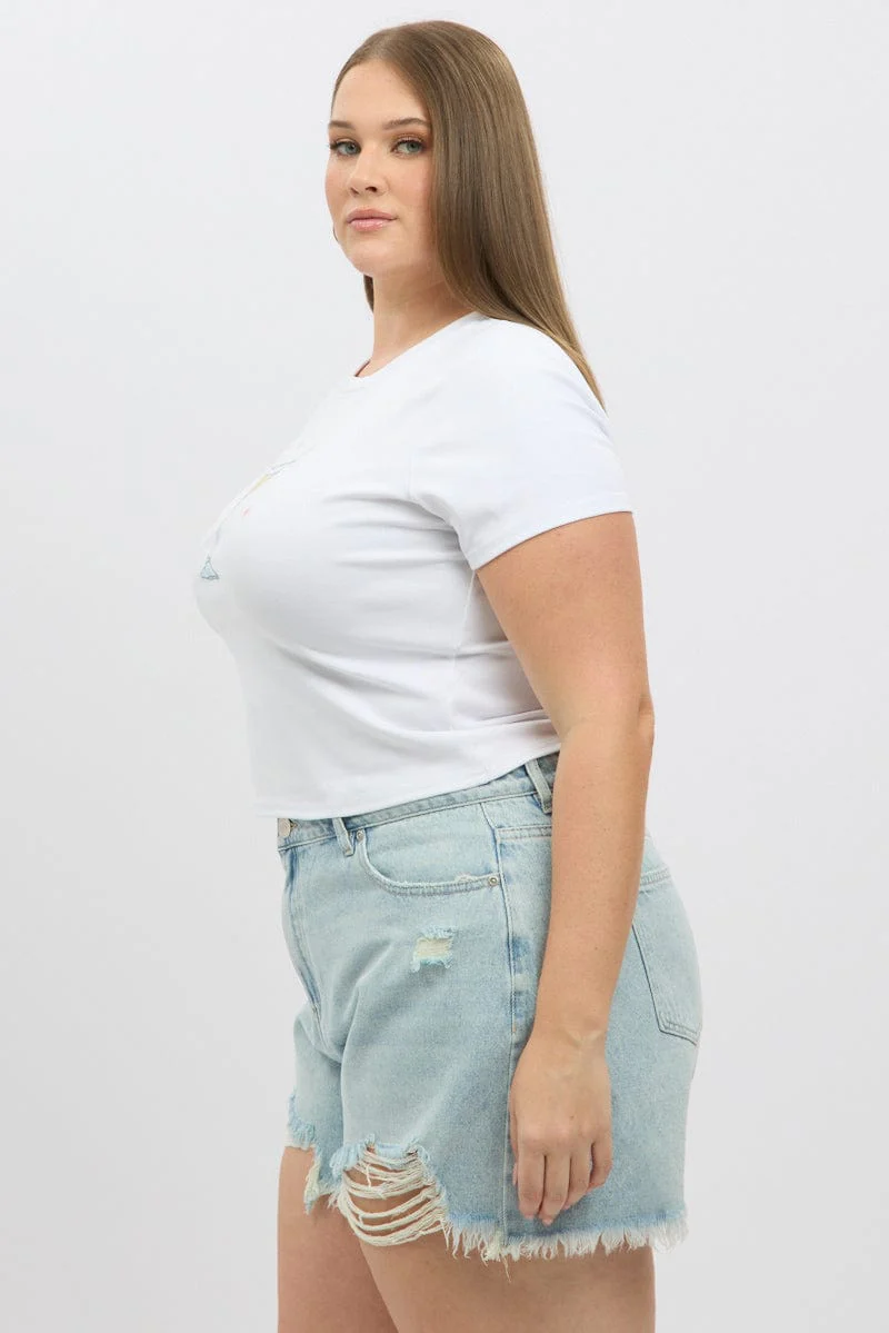 White Baby Tee Short Sleeve Crew Neck - Image 4