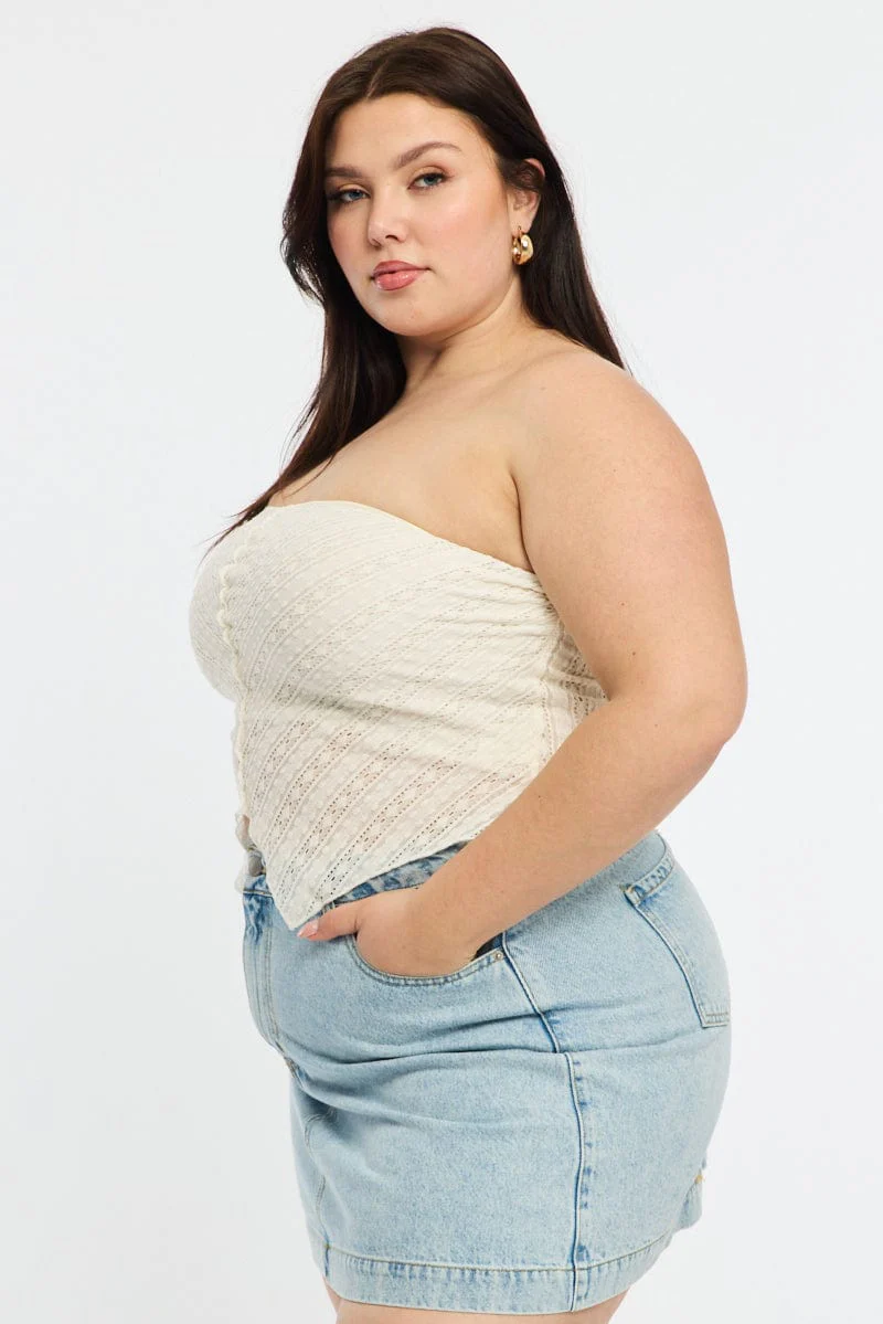 White Bandeau Top V Hem - Image 3