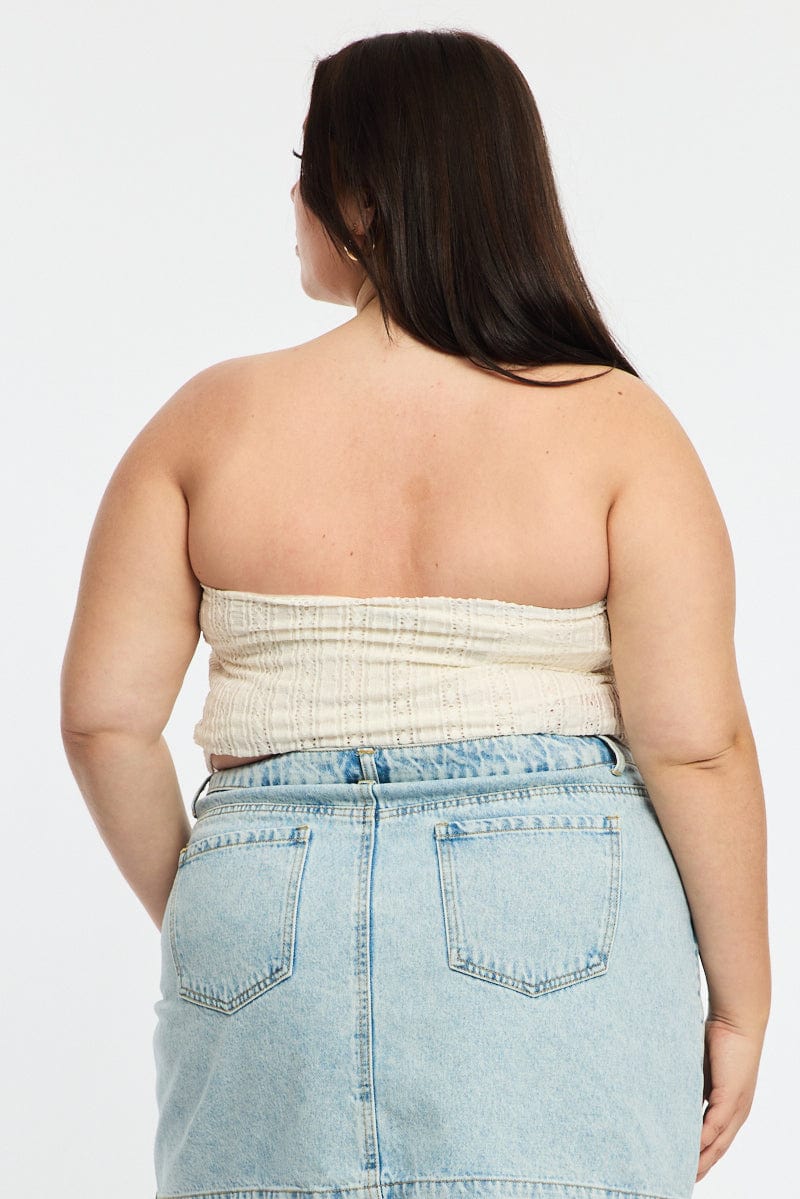 White Bandeau Top V Hem - Image 4