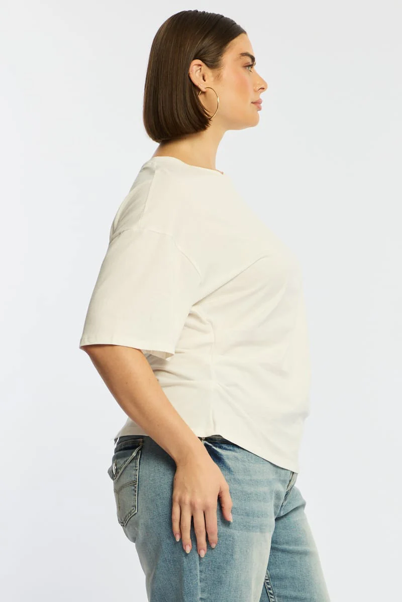 White Bat Wing Top Short Sleeve Side Ruched - Image 5