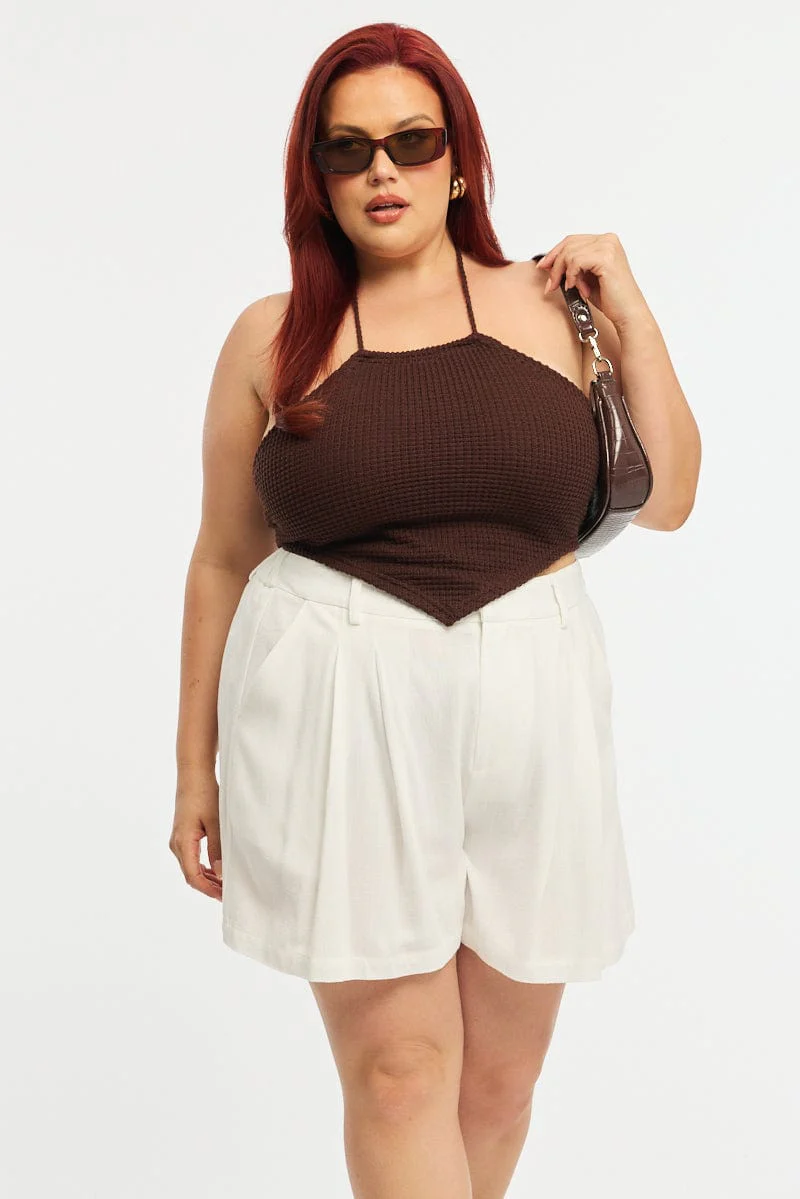 White Bermuda Shorts Elastic Waist