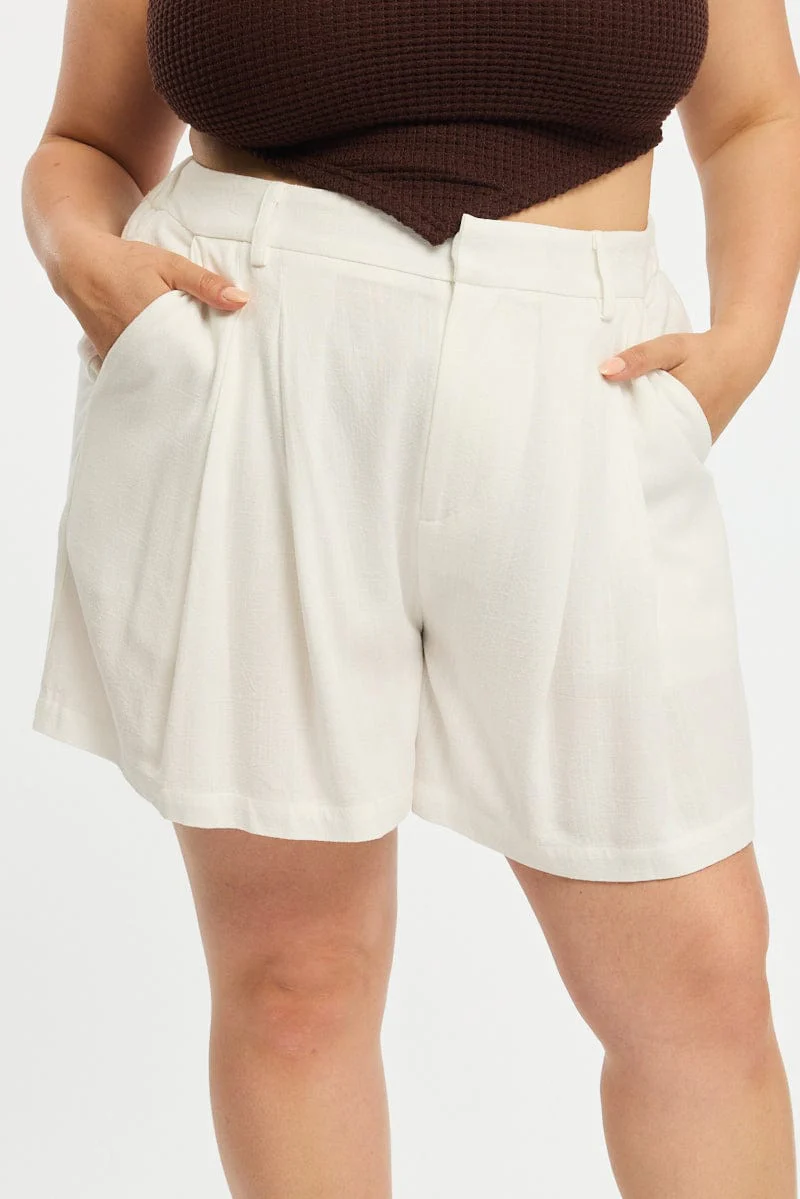 White Bermuda Shorts Elastic Waist - Image 2