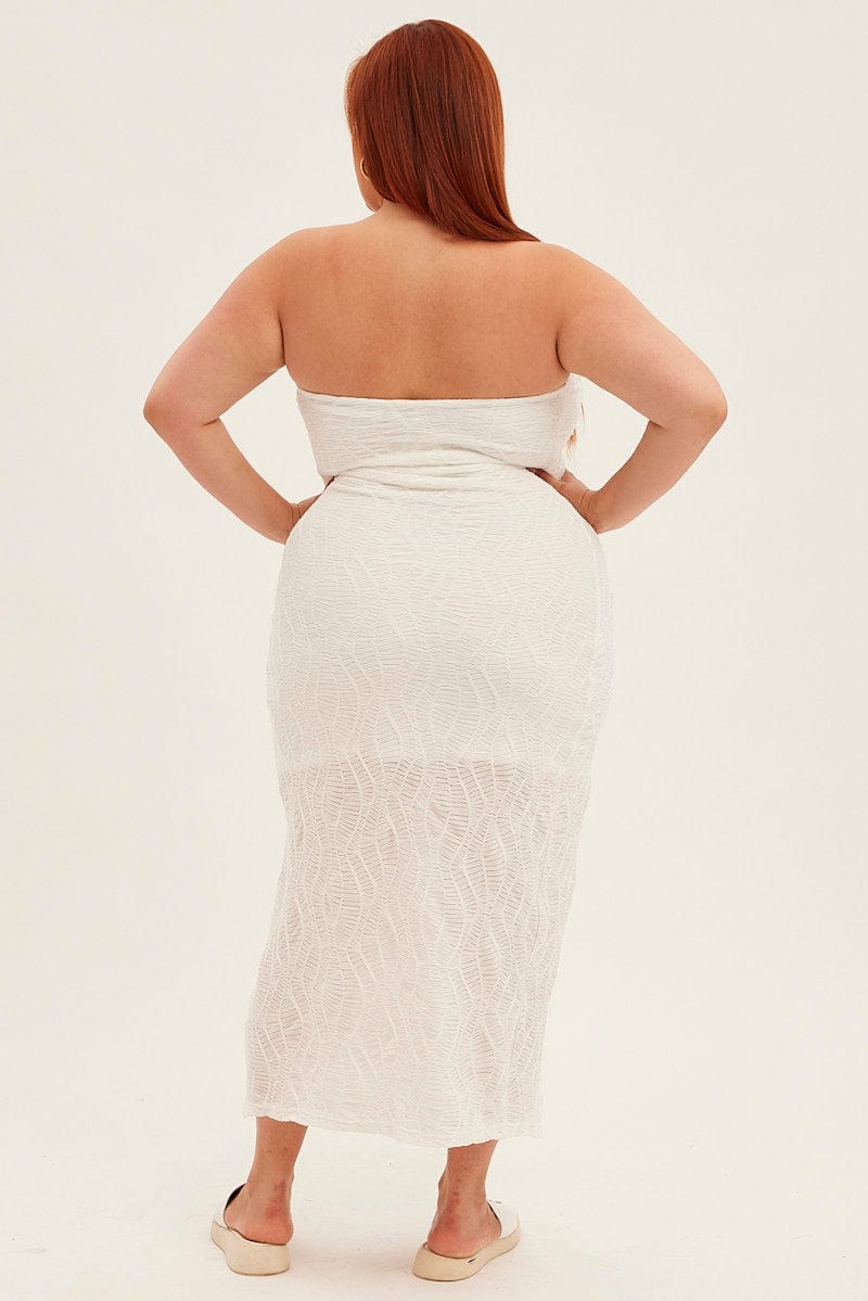 White Bodycon Dress Strapless Midi Textured - Image 5