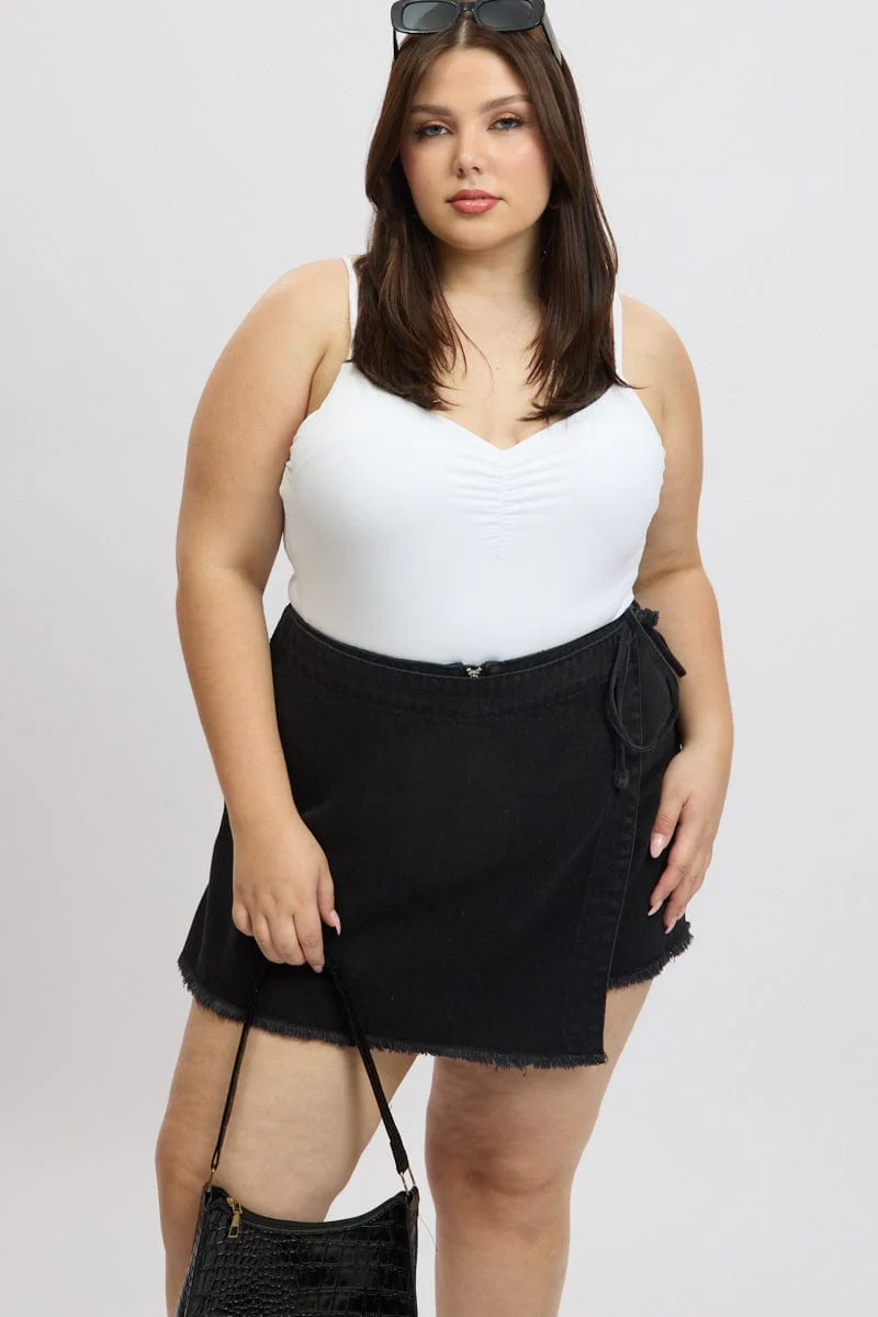 White Bodysuit Singlet Front Ruched Supersoft - Image 3