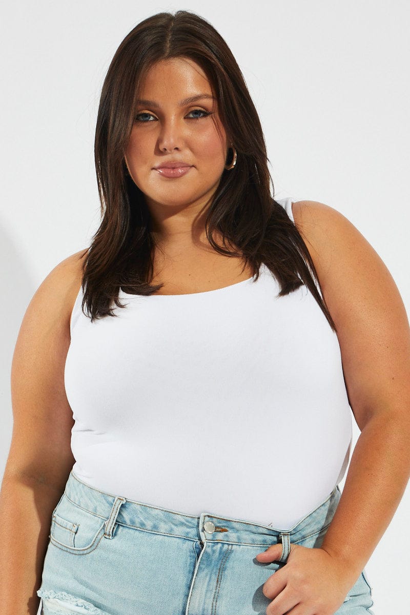 White Bodysuit Sleeveless Scoop Neck Supersoft - Image 4