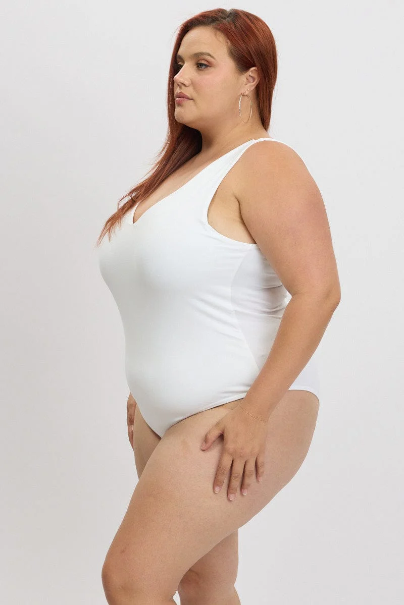 White Bodysuit V Neck Supersoft - Image 5