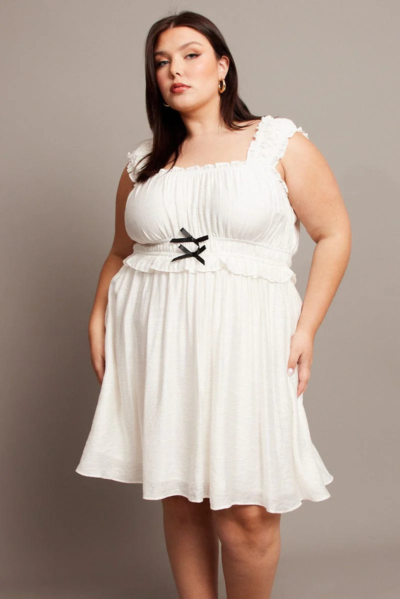 White Bow Detail Frill Sleeve Minidress - Image 2