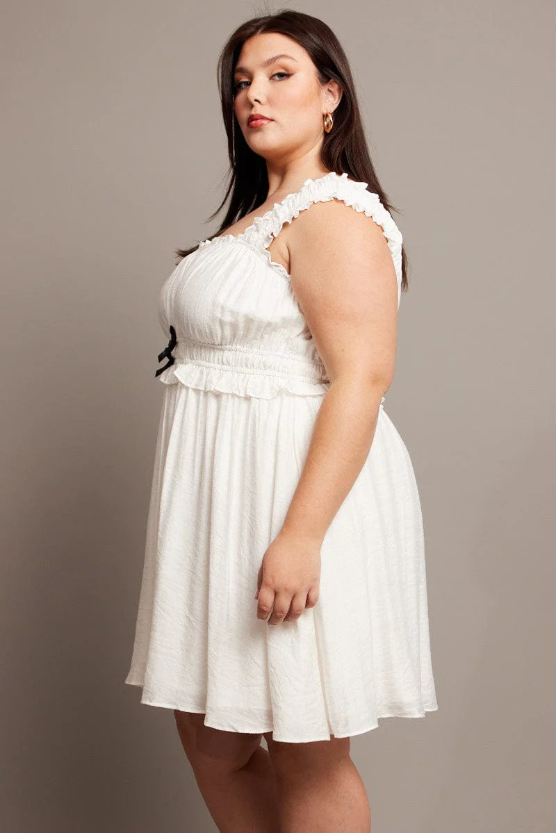 White Bow Detail Frill Sleeve Minidress - Image 4