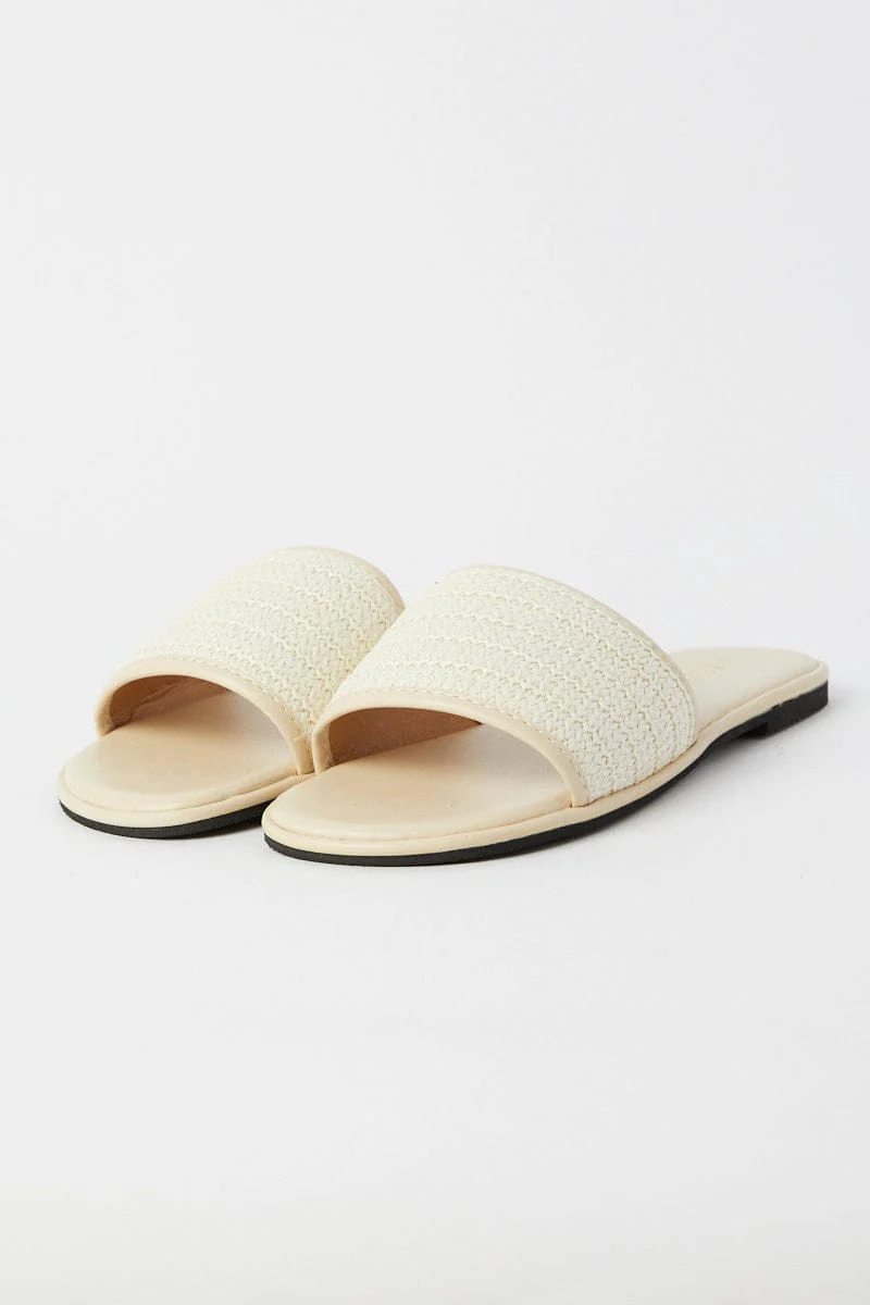 White Braided Flat Slippers Slides - Image 3