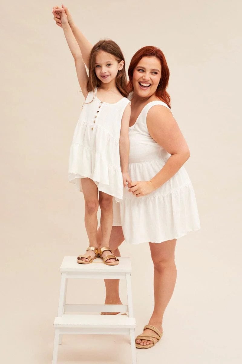 White Button Playsuit Scoop Neck Sleeveless