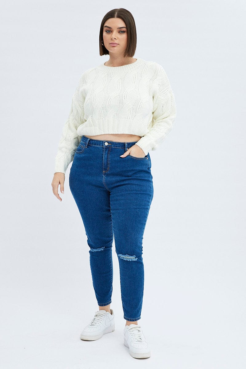 White Cable Knit Jumper Long Sleeve - Image 2
