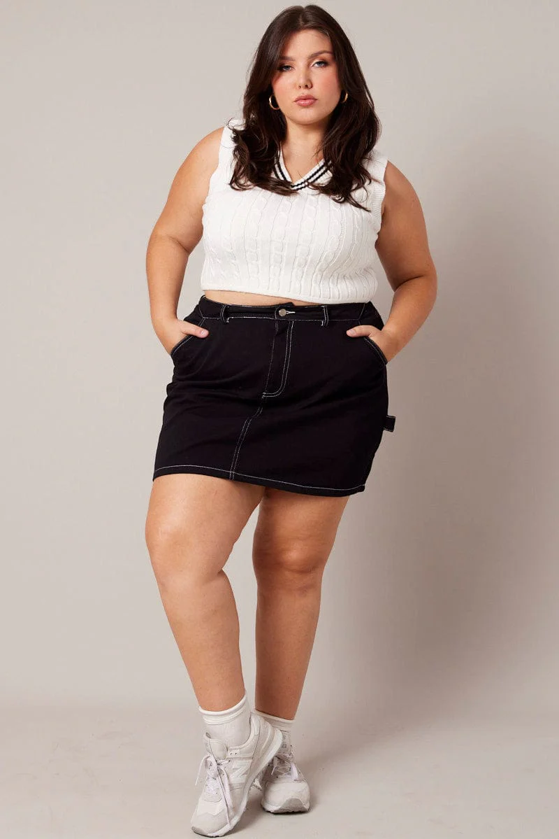 White Cable Knit Vest V-neck - Image 2