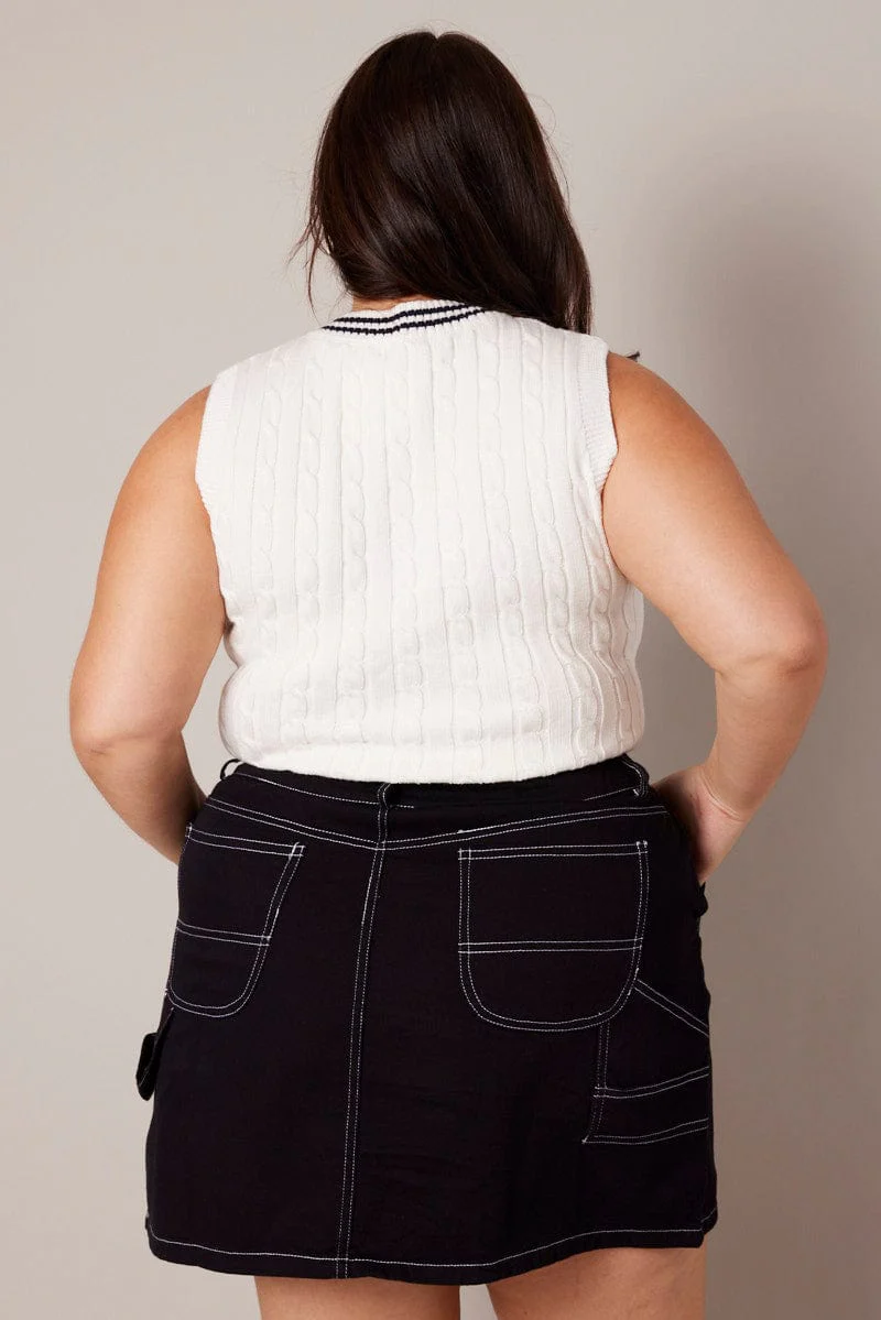 White Cable Knit Vest V-neck - Image 5