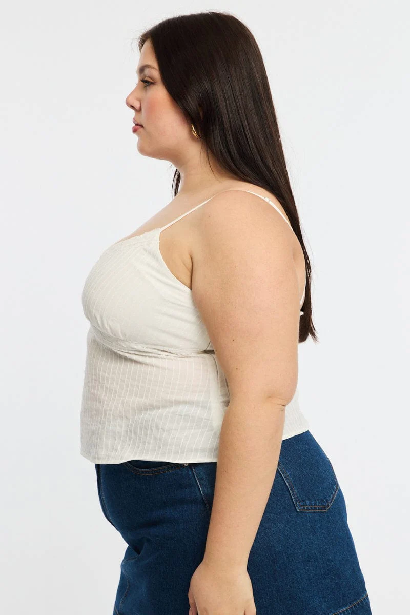White Cami Top Self Stripe Cross Over - Image 3