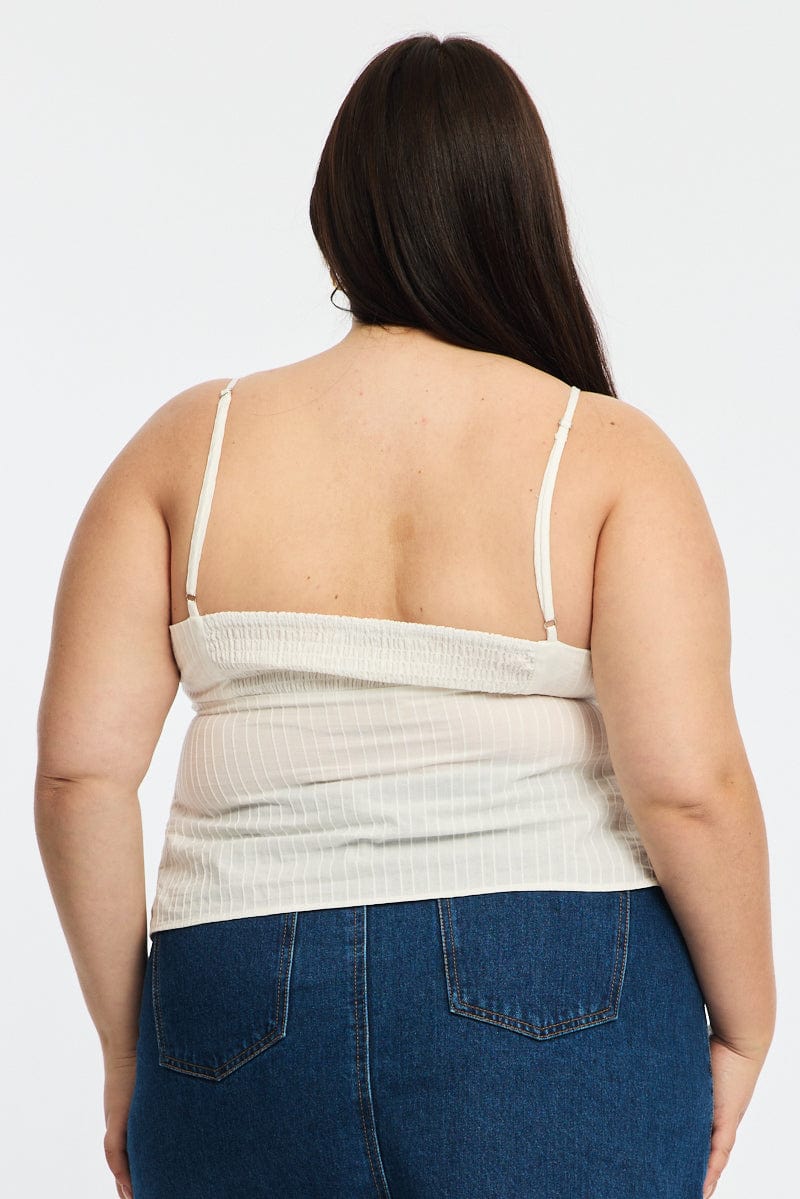 White Cami Top Self Stripe Cross Over - Image 4