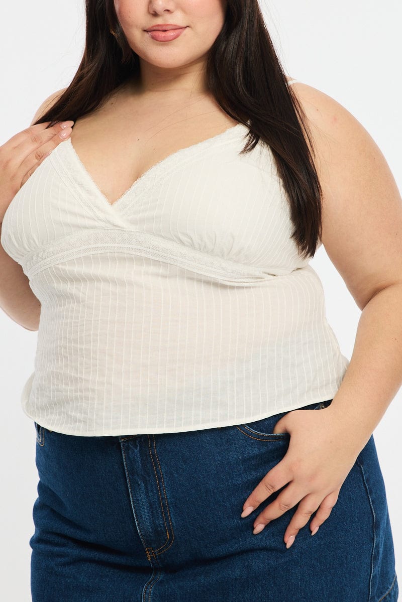White Cami Top Self Stripe Cross Over - Image 5