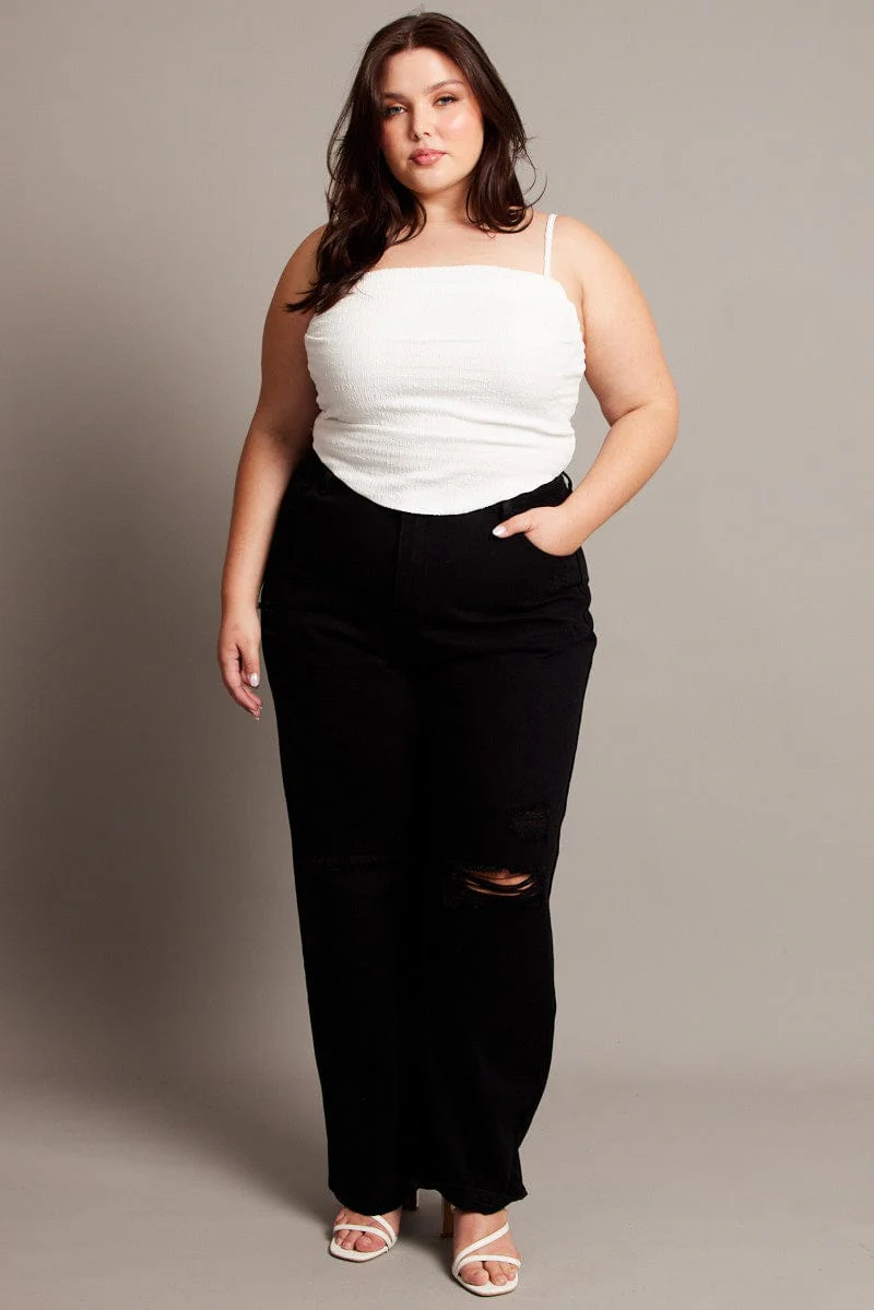 White Cami Top Sleeveless Cowl Neck Textured - Image 3
