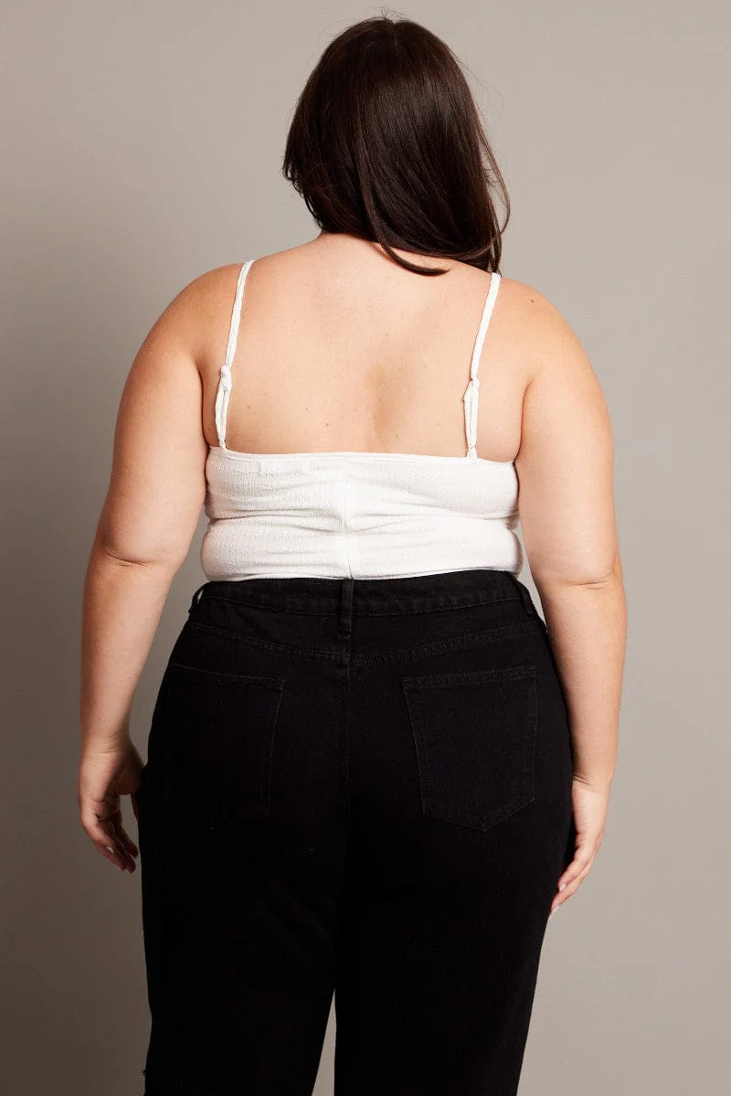 White Cami Top Sleeveless Cowl Neck Textured - Image 5