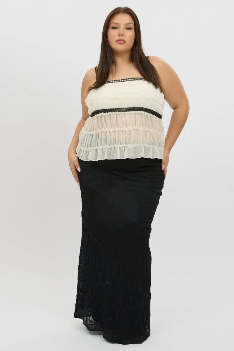 White Cami Top Textured Contrast Ribbon - Image 3