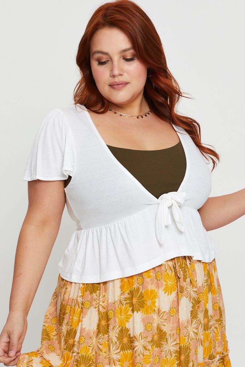 White Cardigan Short Sleeve Jersey Tie Up - Image 3