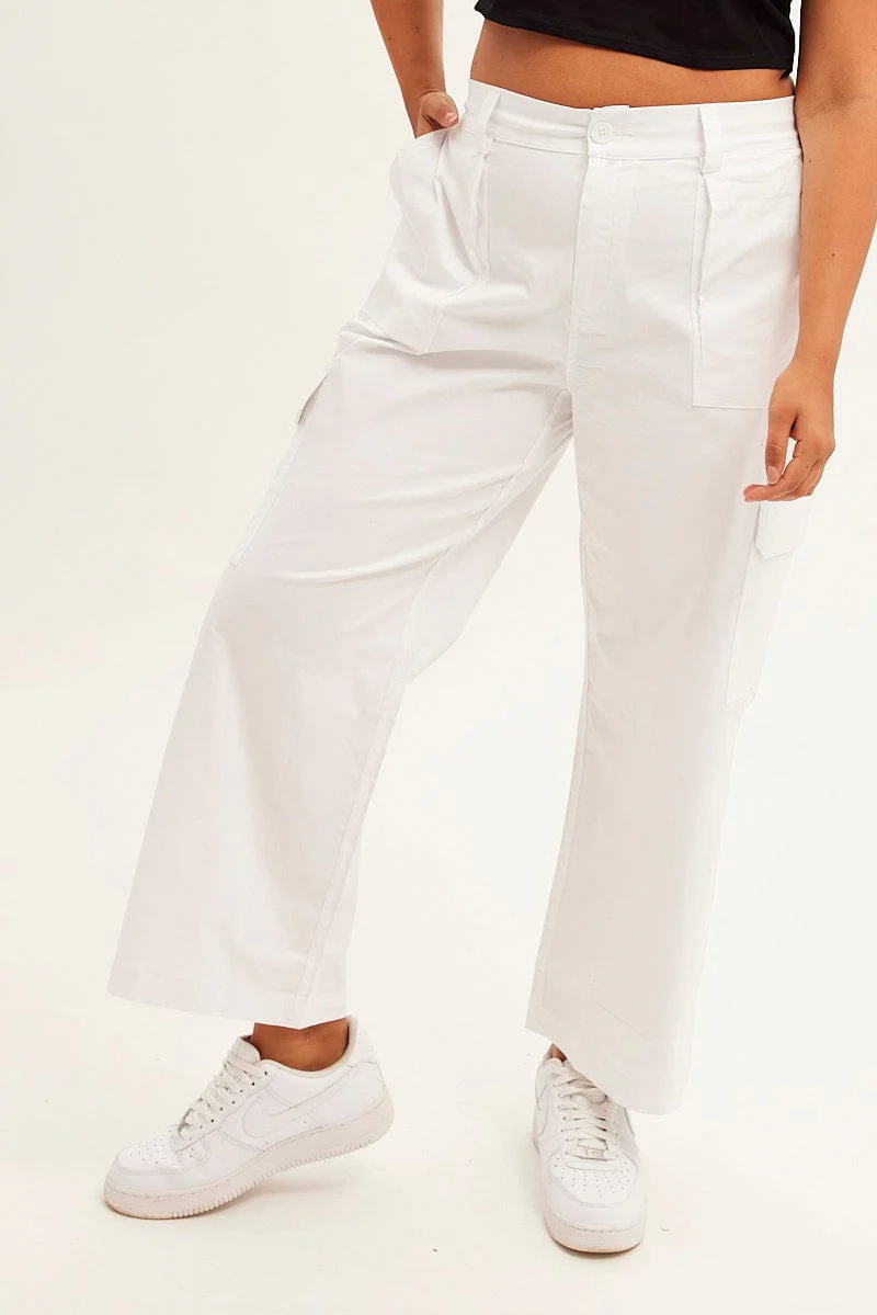 White Cargo Pants Mid Rise - Image 3