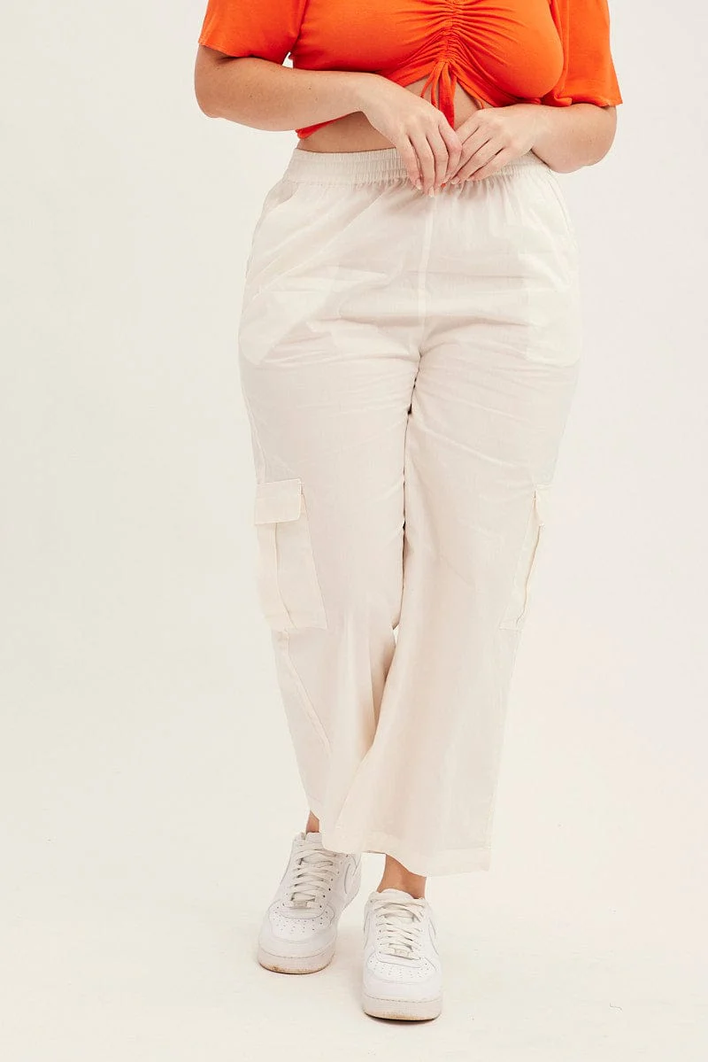 White Cargo Wide Leg Pants High Rise - Image 2