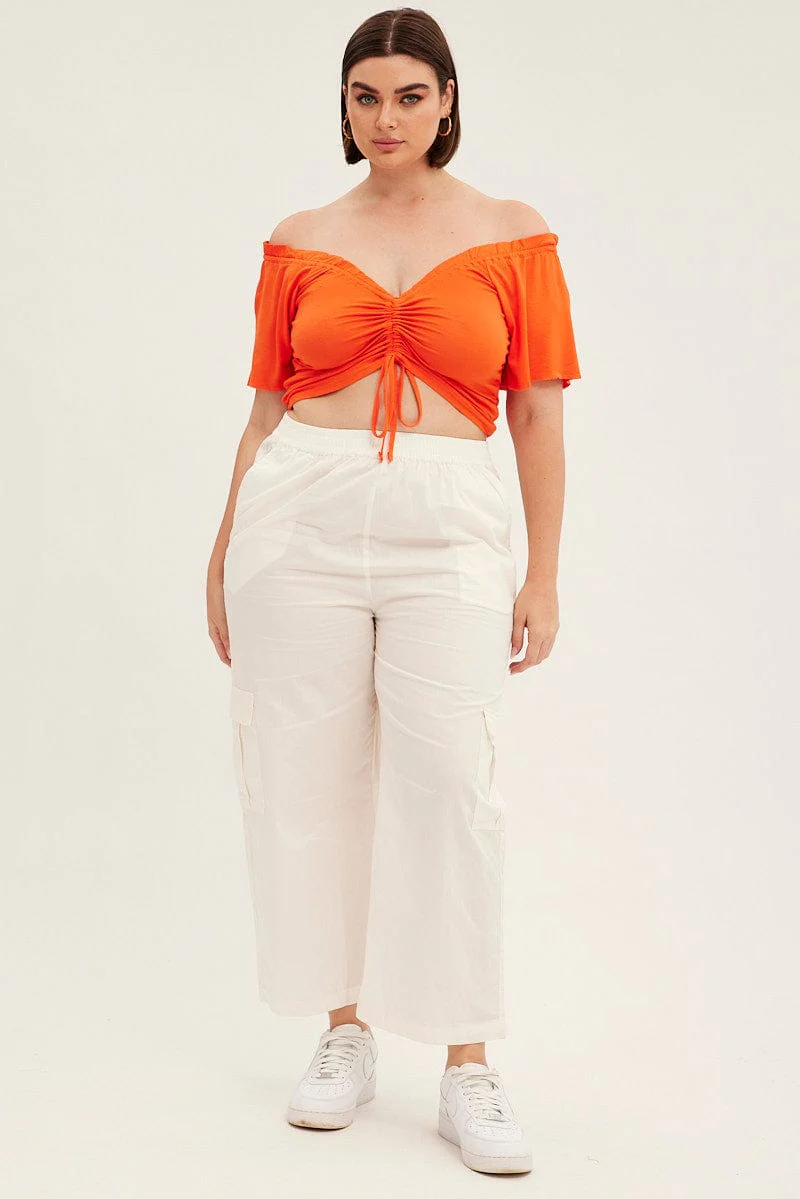 White Cargo Wide Leg Pants High Rise - Image 3
