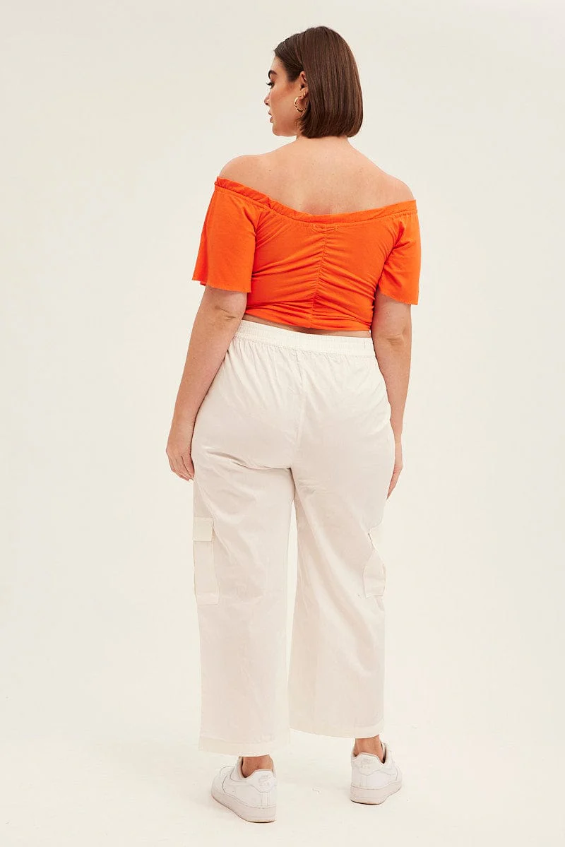 White Cargo Wide Leg Pants High Rise - Image 5