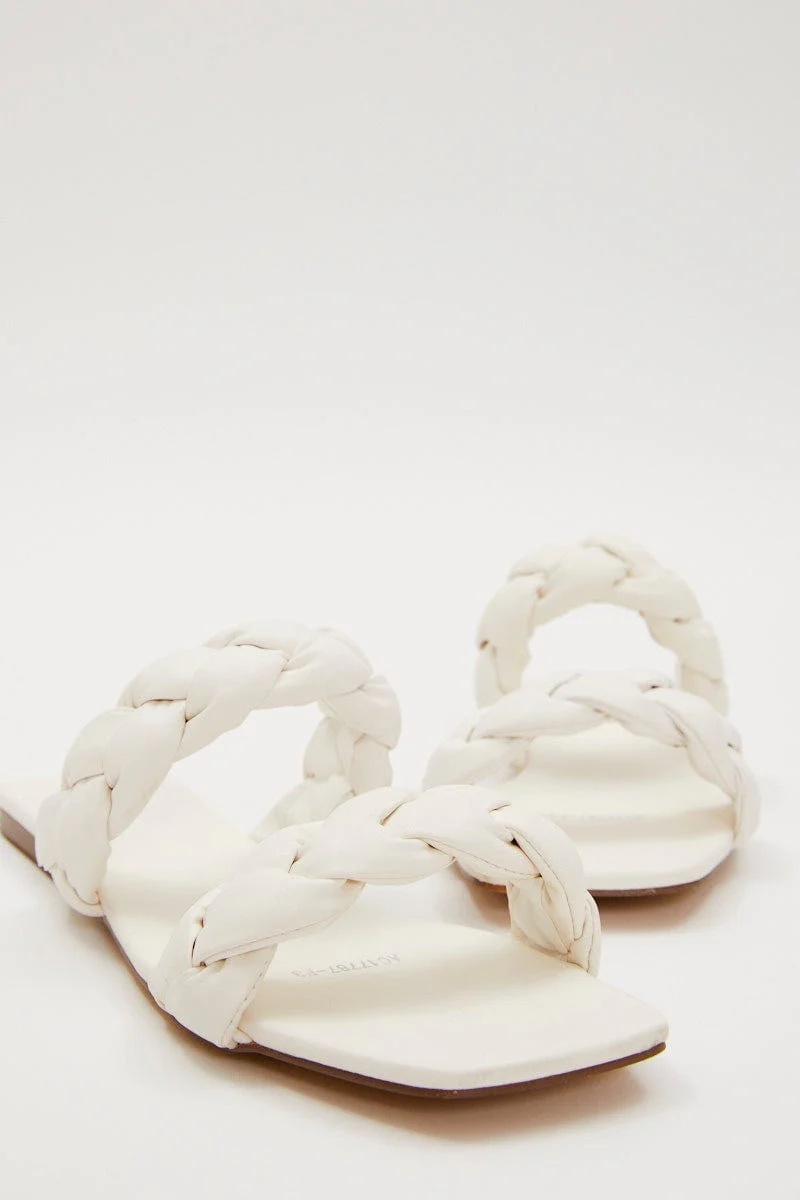 White Cassie Braided Strap Flat Mule Sandal - Image 2