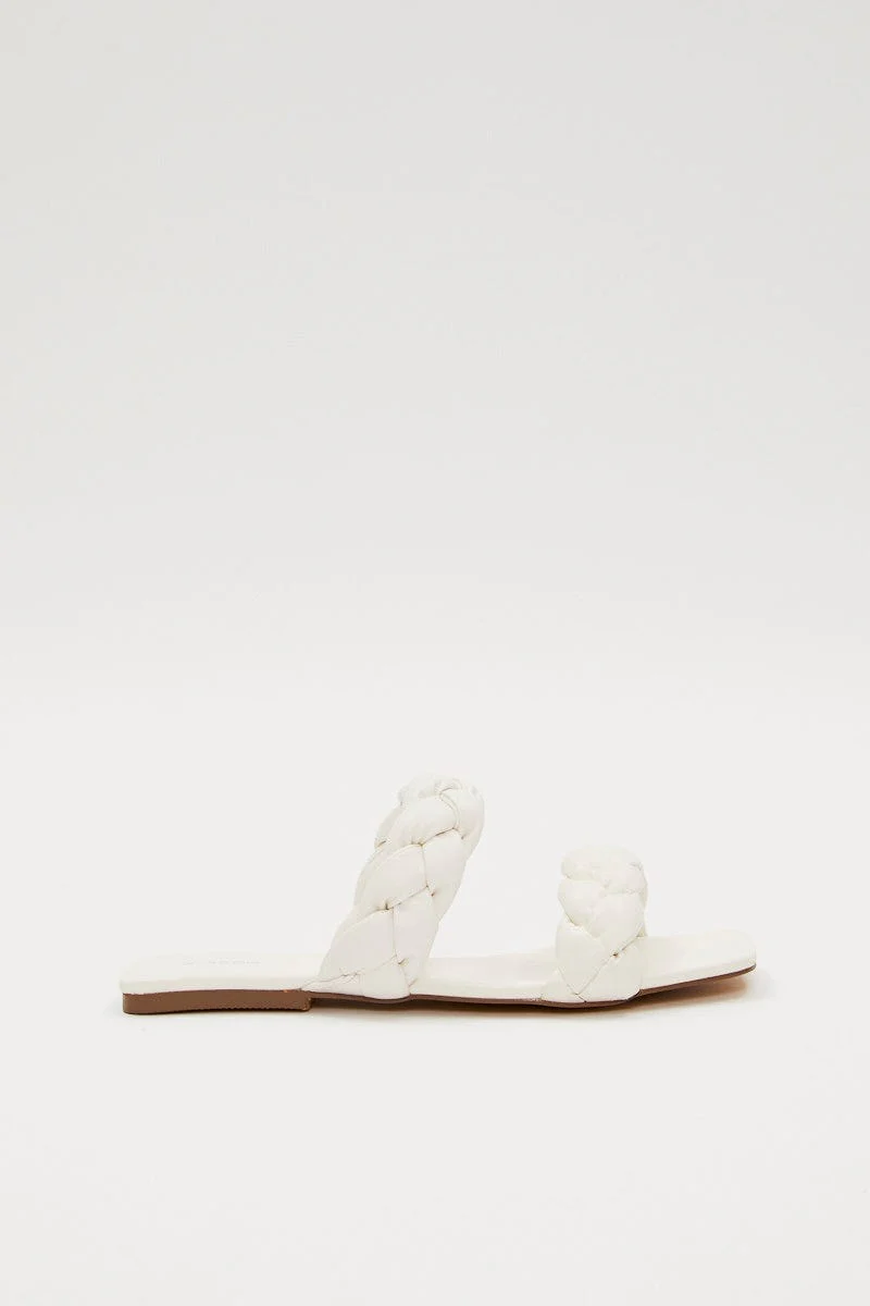 White Cassie Braided Strap Flat Mule Sandal - Image 3