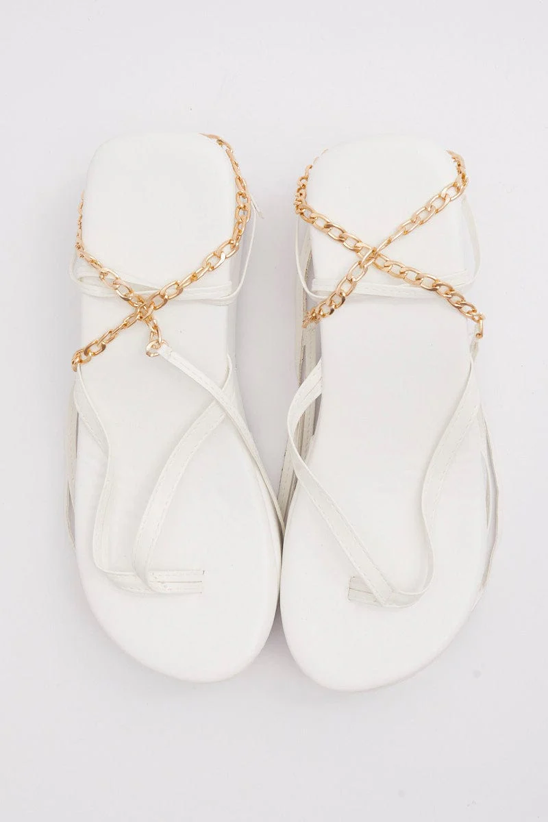 White Chain Decor Tie Leg Toe Post Wedge Thong Sandals - Image 2