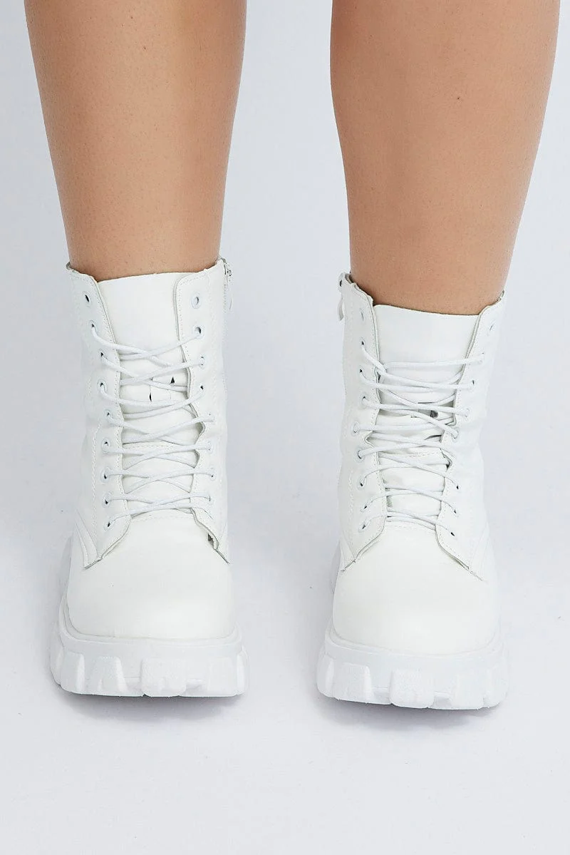 White Chunky Lace Up Ankle Boots - Image 2