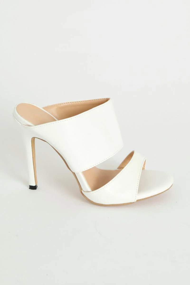 White Chunky Strap Heel Mules - Image 2