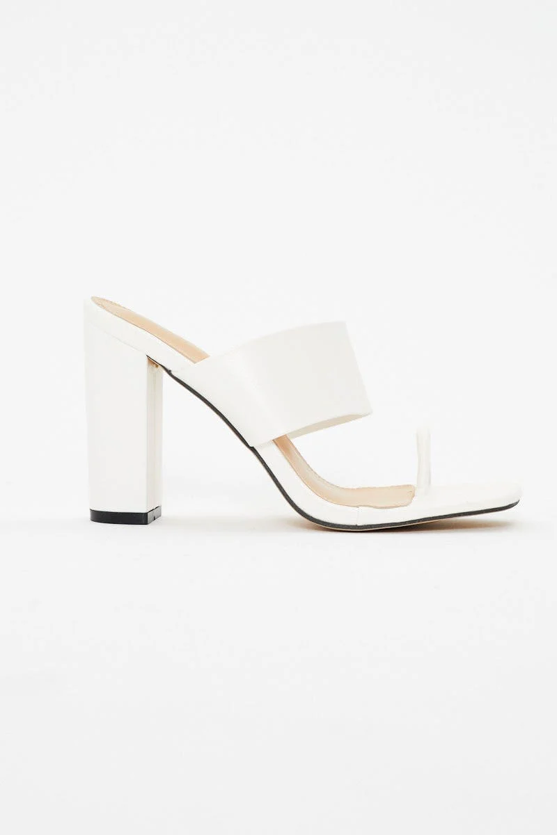 White Chunky Strap Heel Mules