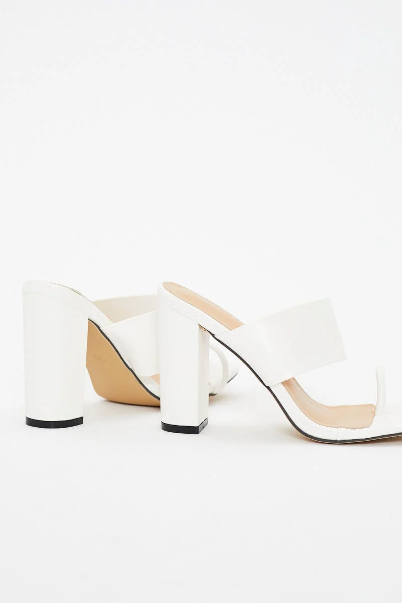 White Chunky Strap Heel Mules - Image 3