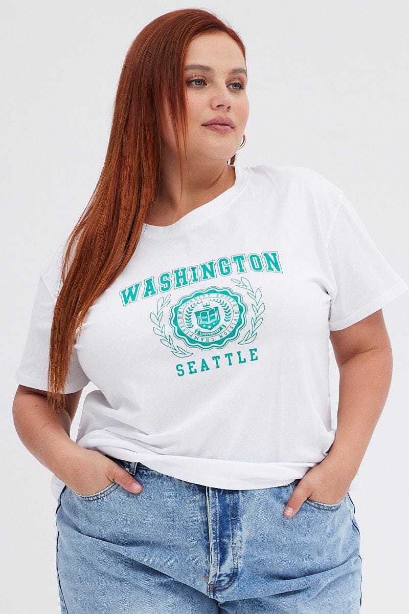 White College T-shirt Washington Regular Length Cotton - Image 2