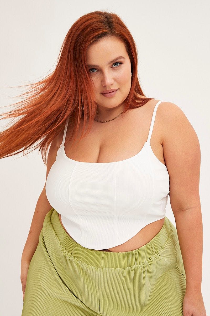 White Corset Top Shoestring Strap Rib Jersey - Image 2