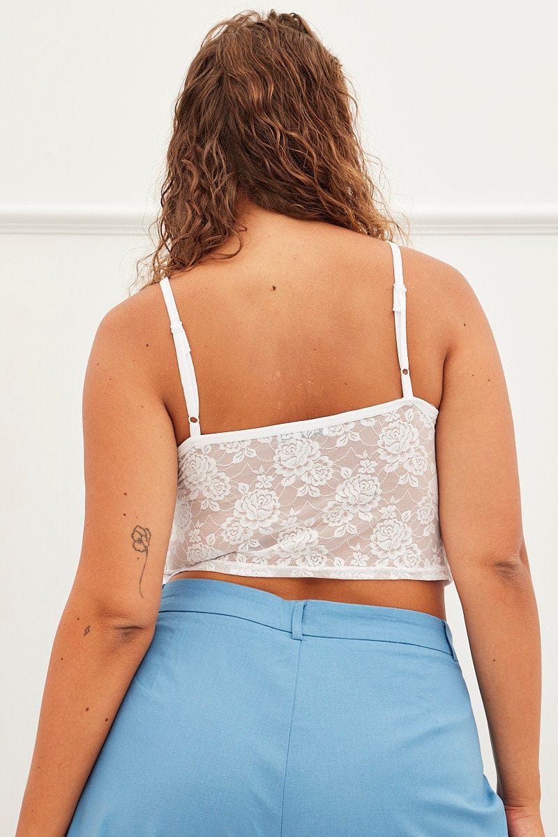 White Corset Top Stretch Lace Crop - Image 5