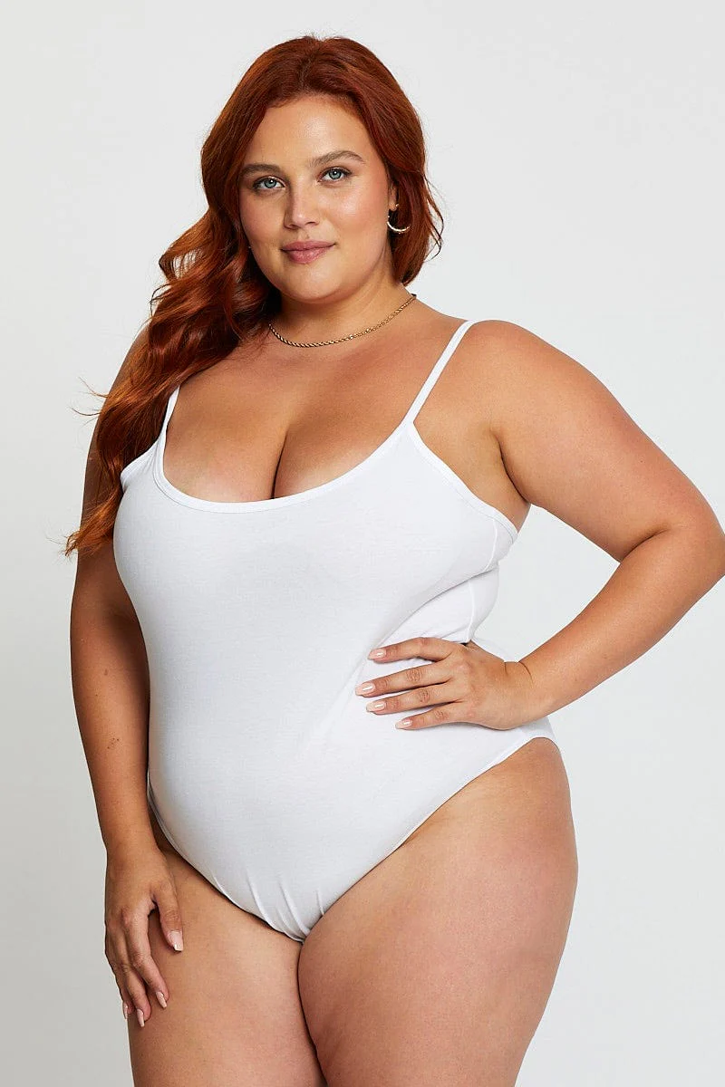 White Cotton Bodysuit Sleeveless - Image 2