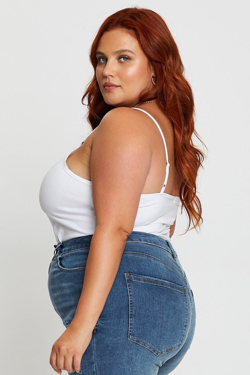White Cotton Bodysuit Sleeveless - Image 4
