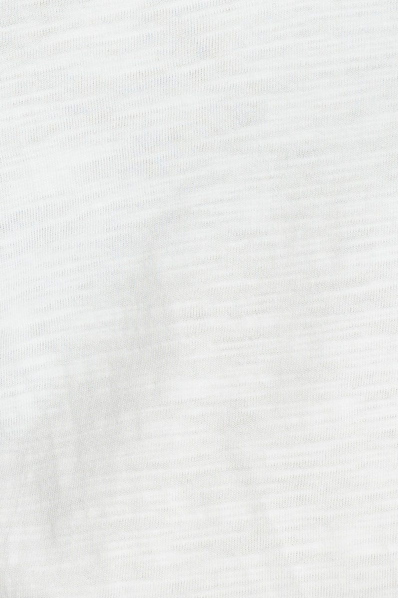 White Cotton T-shirt Lace Trim Detail V-Neck - Image 6