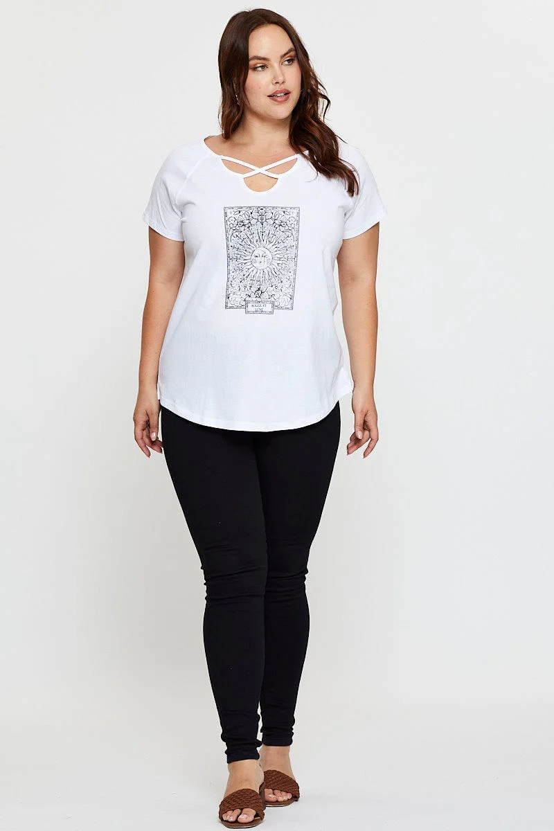 White Cotton T-shirt Lattice Front Raglan Sleeve - Image 2
